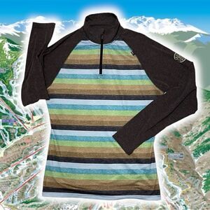 Bula + Beaver Creek Quarter Zip Striped Raglan Fitted Base Layer Pullover Top